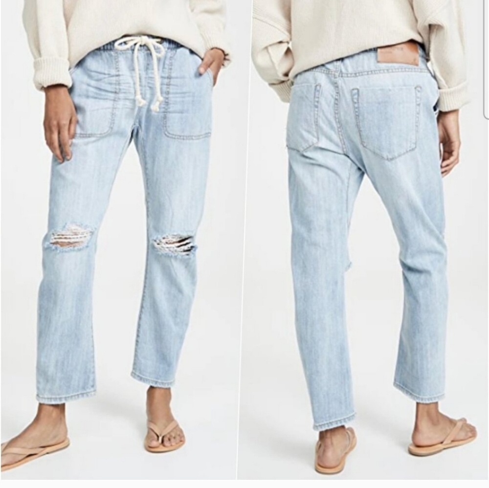 One Teaspoon Women's Shabbies Drawstring Boyfriend Jeans Hustler Blue Sz XS